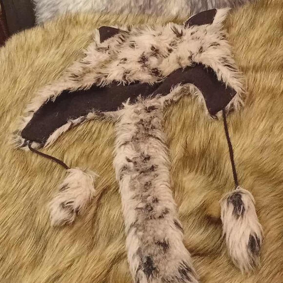 Faux Fur Spirit Hood Style Hat | Snow Leopard | Festival Rave - Picture 1 of 2